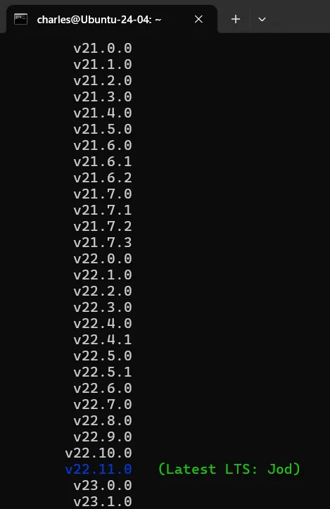 nvm ls-remote 列出可安裝的 Node.js 版本