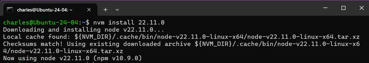 nvm install 22.11.0 的安裝過程輸出
