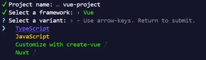 在 create vite 選單中選擇 TypeScript 或 JavaScript