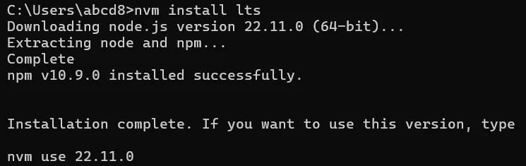 nvm install lts 安裝 Node.js LTS 版本