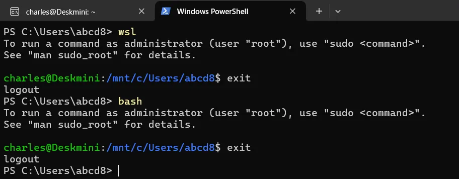 在 Windows 終端機輸入 wsl 進入 Ubuntu 環境